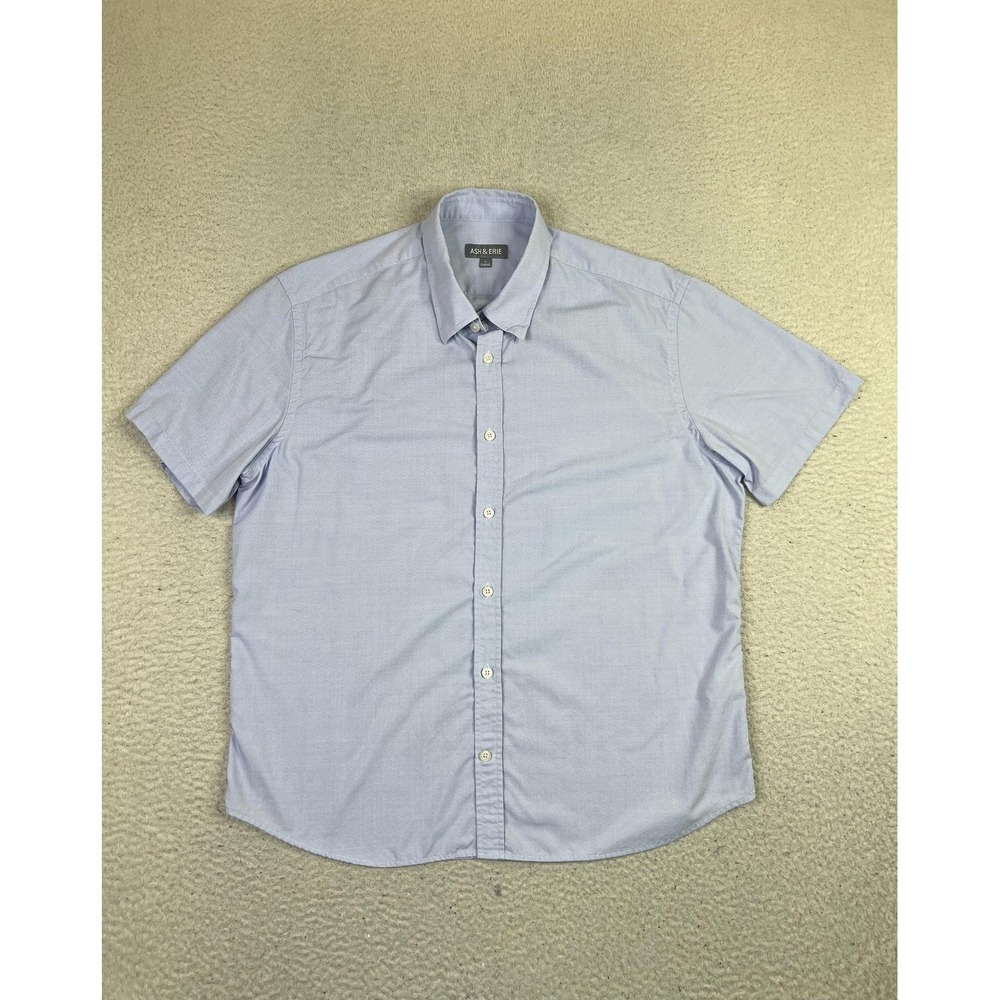 Ash & Erie Shirt Mens Large Blue Short Sleeve Button Front Bamboo Blend Casual